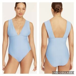 NWT J. Crew Plus V-neck One Piece Swimsuit in Blue Mist